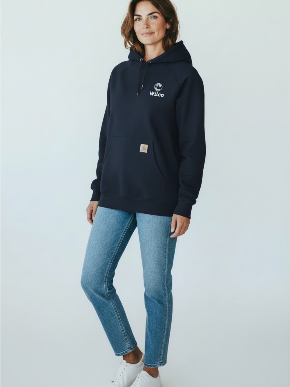Carhartt Navy Blue  Sweatshirt with White Logo Print Loose Fit Size Small